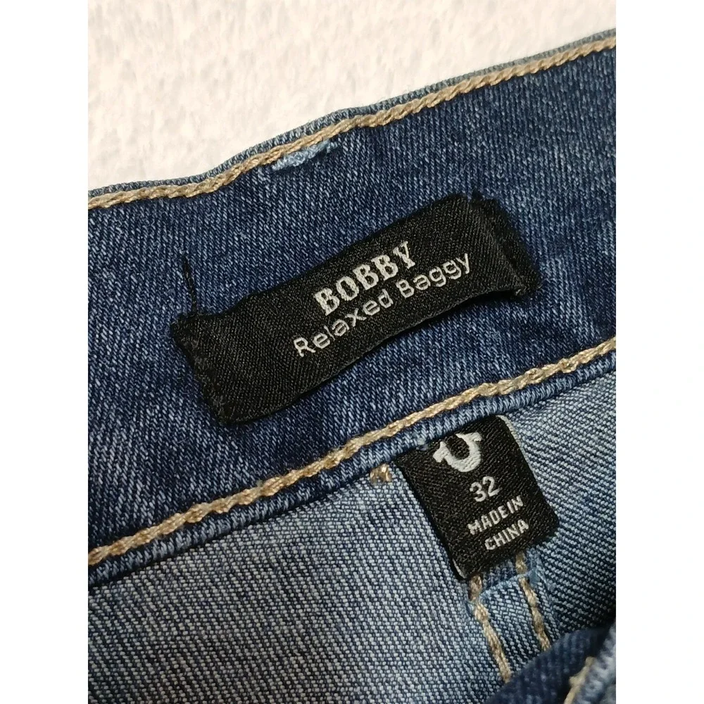 True Religion Bobby Applique Relaxed Baggy Jeans Mens W32 L32 Medium Blaze NWT